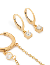 Waterproof Gold Plated Stainless Steel Bezel Clicker & Chain Earrings Stacking Pack - link has visual effect only