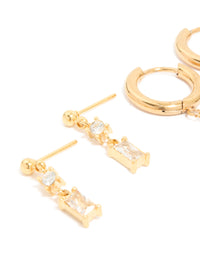 Waterproof Gold Plated Stainless Steel Cubic Zirconia Chain & Studs Ear Stacking Pack - link has visual effect only