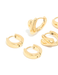 Waterproof Gold Plated Stainless Steel Chunky Huggie Earrings 3-Pack - link has visual effect only