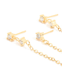 Waterproof Gold Plated Stainless Steel Cubic Zirconia Huggie & Chain Ear Stacking Pack - link has visual effect only