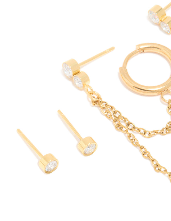 Waterproof Gold Plated Stainless Steel Cubic Zirconia Ear Stacking Pack