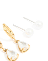 Waterproof Gold Plated Stainless Steel Cubic Zirconia & Pearl Ear Stacking Pack - link has visual effect only