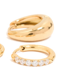 Waterproof Gold Plated Stainless Steel Cubic Zirconia & Chubby huggie Earrings Set - link has visual effect only