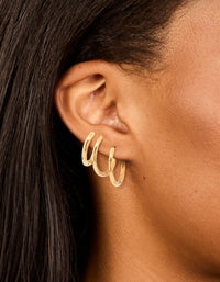 Waterproof Gold Plated Stainless Steel Classic Huggie Clicker Earrings 3-Pack - link has visual effect only