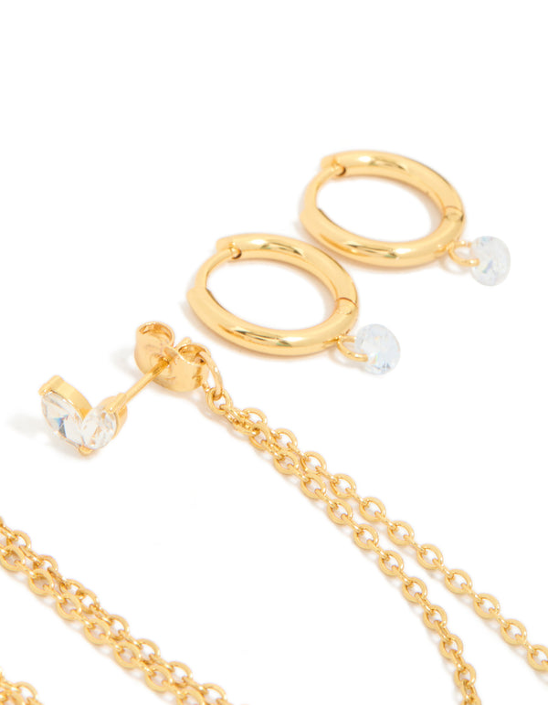 Waterproof Gold Plated Stainless Steel Marquise Earrings 3-Pack