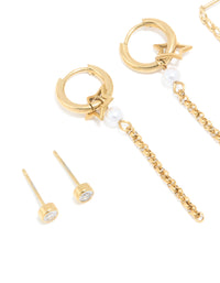 Waterproof Gold Plated Stainless Steel Star Chain & Stud Earrings 4-Pack - link has visual effect only