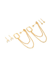 Waterproof Gold Plated Stainless Steel Cubic Zirconia Mix Earrings 3-Pack - link has visual effect only