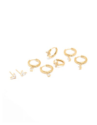 Waterproof Gold Plated Stainless Steel Cubic Zirconia Huggie & Stud Earrings Set - link has visual effect only
