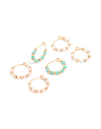 Gold Pastel Beaded Hoop Earrings 3-Pack - link has visual effect only