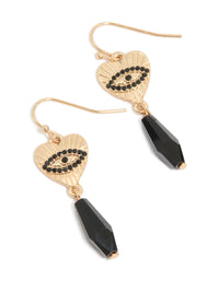 Gold Black Diamante Evil Eye Drop Earrings - link has visual effect only