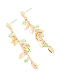 Gold Green Beaded Petal Leaf Drop Earrings - link has visual effect only