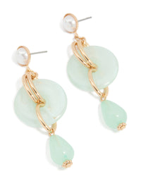 Gold Pearl Wrapped & Blue Beaded Drop Earrings - link has visual effect only