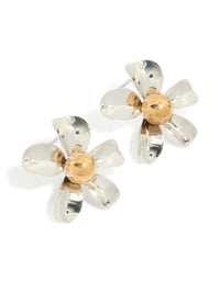 Mixed Metal 3D Flower Stud Earrings - link has visual effect only