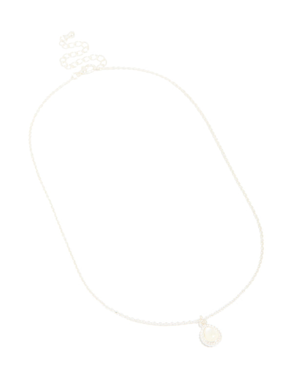 Silver Diamante Simple Teardrop Pendant Necklace