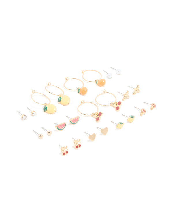 Gold Fruit Earrings 12-Pack