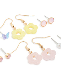 Gold Tulip & Flower Stud Earrings 8-Pack - link has visual effect only