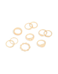 Gold Signet Ribbed & Twisted Rings 10-Pack - link has visual effect only