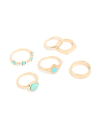 Gold Blue Stone & Band Rings 6-Pack - link has visual effect only