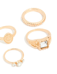 Gold Diamante Signet & Twisted Rings 6-Pack - link has visual effect only