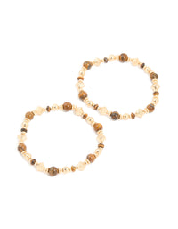 Gold Tigers Eye Semi Precious Stone Beaded Stretch Bracelets 2-Pack - link has visual effect only