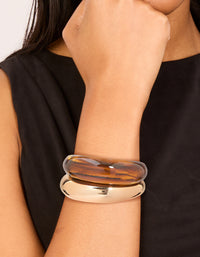 Brown Acrylic & Gold Wrist Cuffs 2-Pack - link has visual effect only