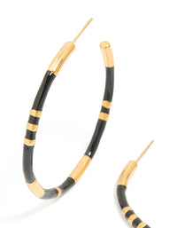 Waterproof Gold Plated Stainless Steel Black Enamel Striped Hoop Earrings - link has visual effect only