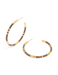 Waterproof Gold Plated Stainless Steel Brown Enamel Hoop Earrings - link has visual effect only