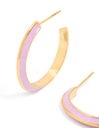 Waterproof Gold Plated Stainless Steel Lilac Enamel Hoop Earrings - link has visual effect only