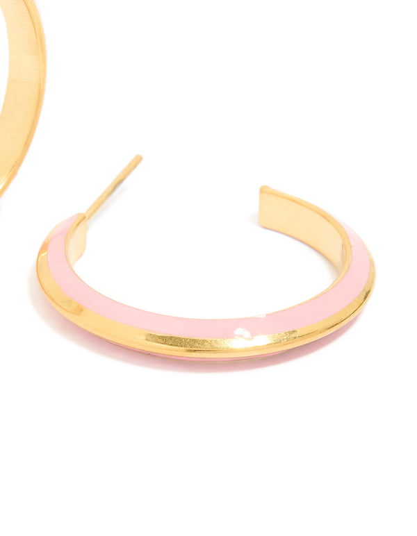 Waterproof Gold Plated Stainless Steel Light Pink Enamel Hoop Earrings