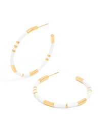 Waterproof Gold Plated Stainless Steel White Enamel Hoop Earrings - link has visual effect only