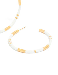 Waterproof Gold Plated Stainless Steel White Enamel Hoop Earrings - link has visual effect only