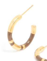 Waterproof Gold Plated Stainless Steel Small Brown Enamel Stripe Hoop Earrings - link has visual effect only