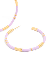 Waterproof Gold Plated Stainless Steel Lilac Enamel Hoop Earrings - link has visual effect only