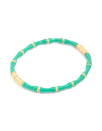 Waterproof Gold Plated Stainless Steel Green Enamel Bamboo Bangle - link has visual effect only