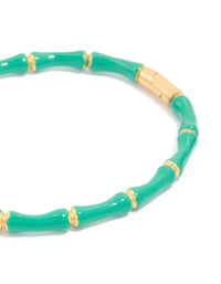 Waterproof Gold Plated Stainless Steel Green Enamel Bamboo Bangle - link has visual effect only