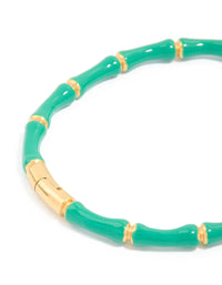 Waterproof Gold Plated Stainless Steel Green Enamel Bamboo Bangle - link has visual effect only