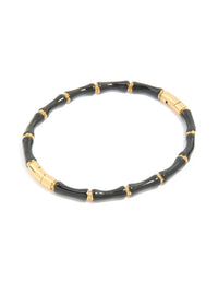 Waterproof Gold Plated Stainless Steel Black Enamel Bamboo Bangle - link has visual effect only