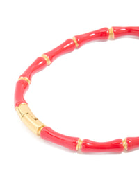 Waterproof Gold Plated Stainless Steel Red Bamboo Bangle - link has visual effect only