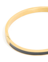 Waterproof Gold Plated Stainless Steel Thick Black Enamel Hinged Bangle - link has visual effect only