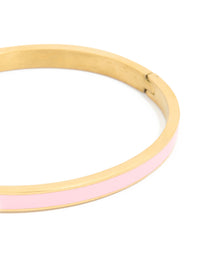 Waterproof Gold Plated Stainless Steel Pink Enamel Thick Hinged Bangle - link has visual effect only