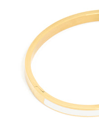 Waterproof Gold Plated Stainless Steel Thick White Enamel Thick Hinged Bangle - link has visual effect only