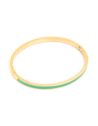 Waterproof Gold Plated Stainless Steel Thin Green Enamel Hinged Bangle - link has visual effect only