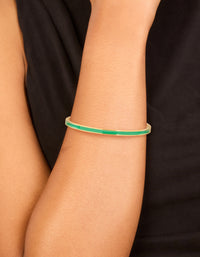 Waterproof Gold Plated Stainless Steel Thin Green Enamel Hinged Bangle - link has visual effect only