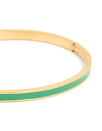 Waterproof Gold Plated Stainless Steel Thin Green Enamel Hinged Bangle - link has visual effect only