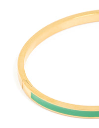 Waterproof Gold Plated Stainless Steel Thin Green Enamel Hinged Bangle - link has visual effect only