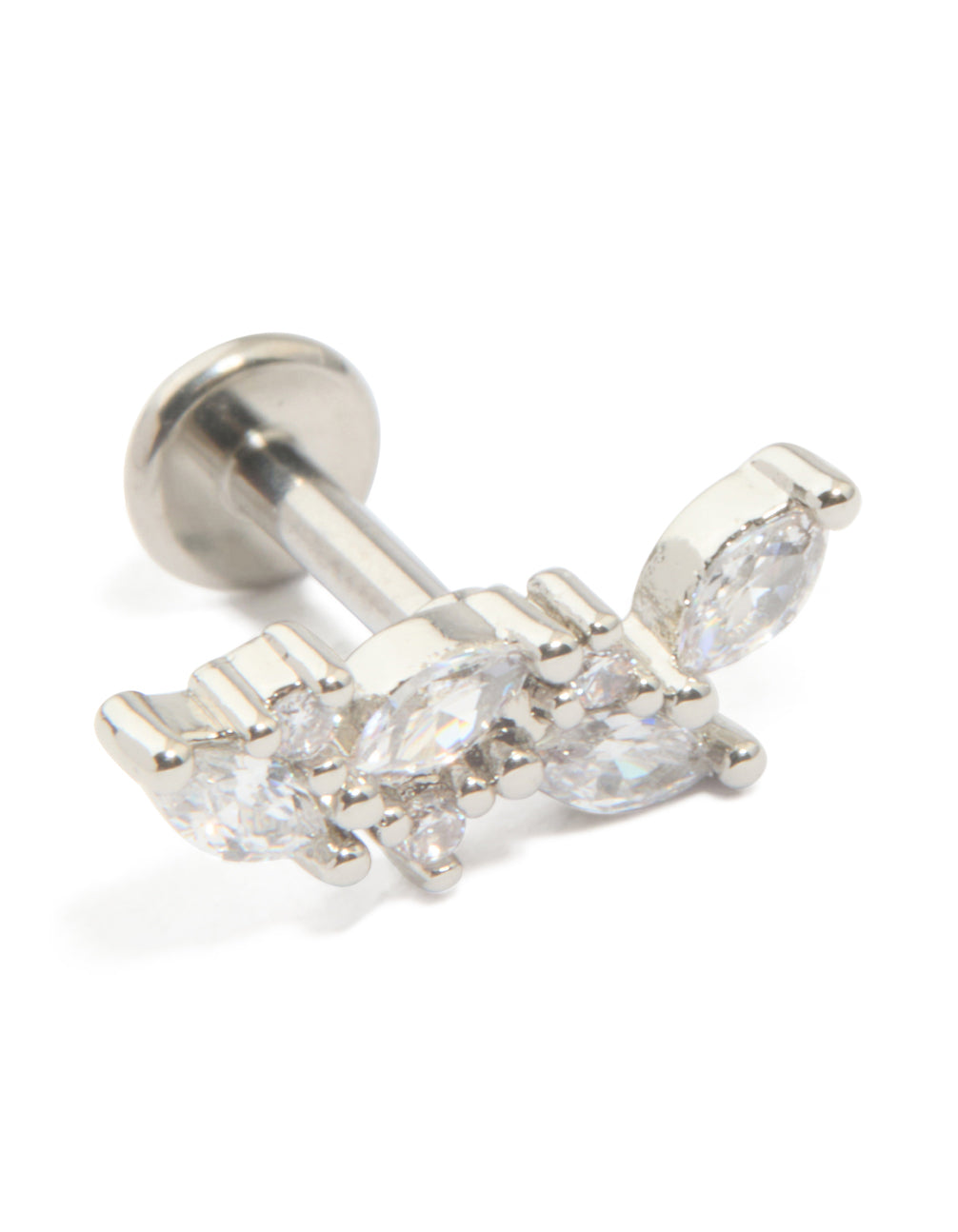 Discover this titanium cubic zirconia vine crawler single flat back stud earring in silver and clear close up view