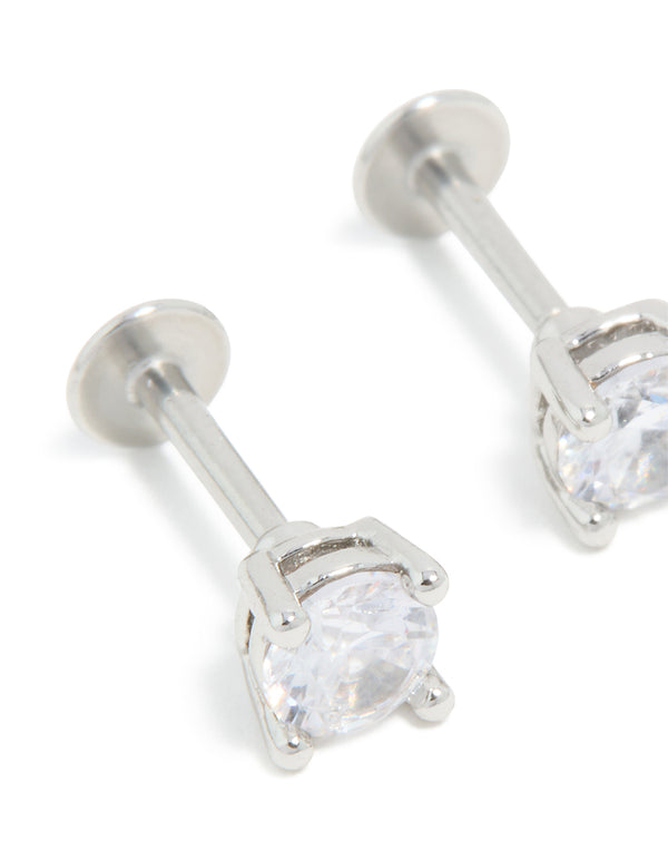 Titanium 4mm Cubic Zirconia Flat Back Studs