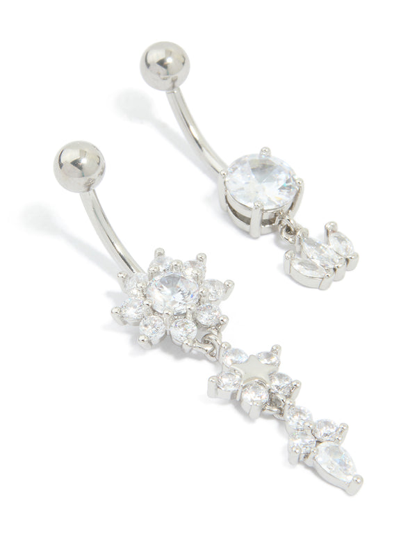 Surgical Steel Cubic Zirconia Flower Power Belly Bars