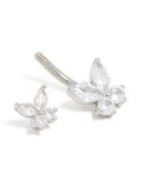 Surgical Steel Cubic Zirconia Double Butterfly Belly Bar - link has visual effect only