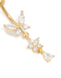 Gold Plated Surgical Steel Cubic Zirconia Butterfly Flower Drop Belly Bar - link has visual effect only